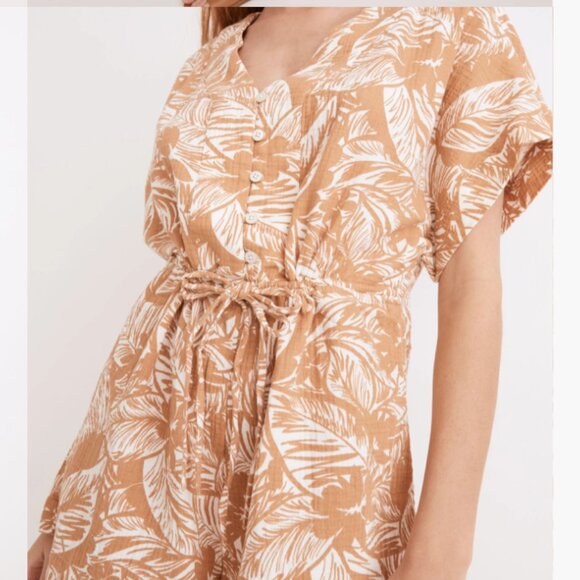 Madewell Lightestspun Drawstring Cover-Up Romper in Palm Leaves Women's Medium - Picture 2 of 16
